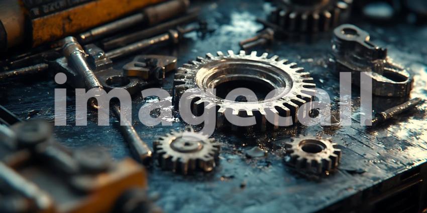 Closeup of Rusty Gears and Metal Parts