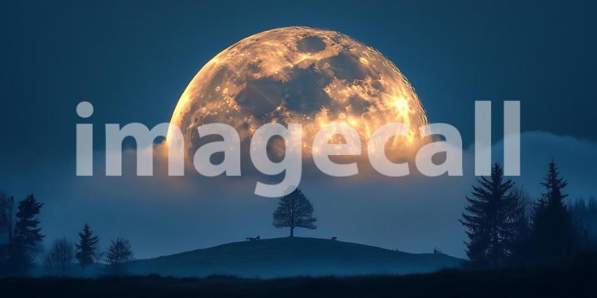 Stunning Full Moon Night Nature Landscape Wallpaper