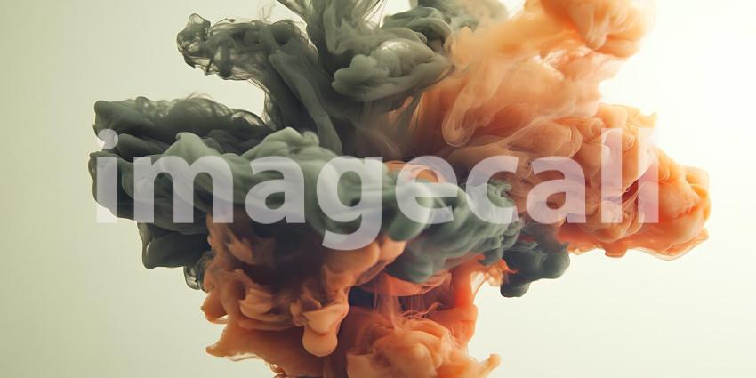 Abstract Ink Cloud Swirling Orange and Grey Colors
