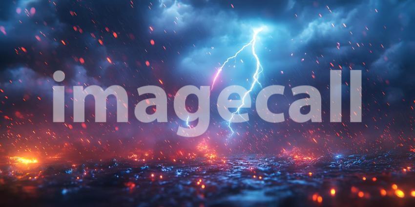 Epic Celestial Storm A Digital Painting of Fiery Rain and Lightn