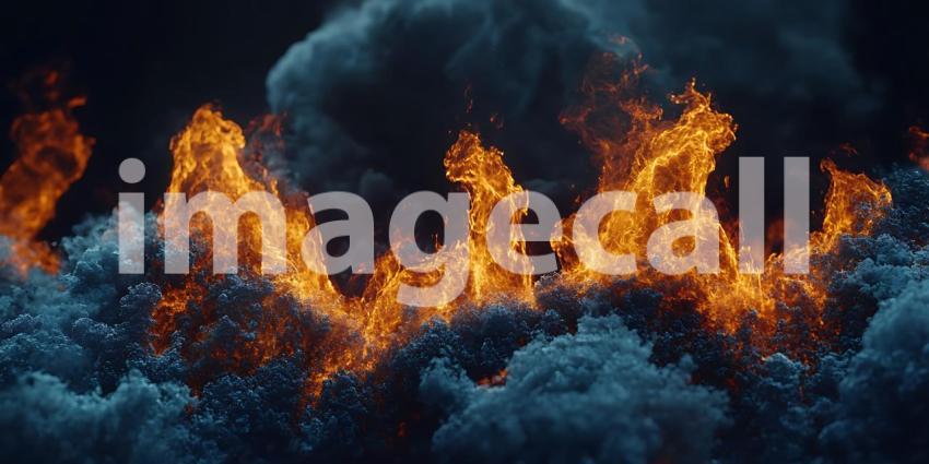 Fiery Inferno Dramatic Smoke and Fire Stock Photo
