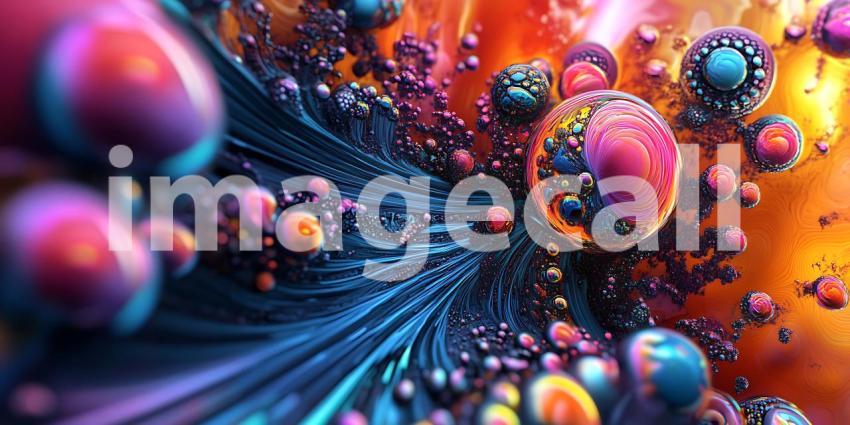 Vibrant Abstract Artwork Cosmic Nebula  Cellular Structures