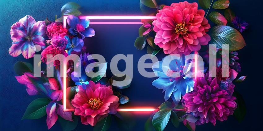 Vibrant Floral Neon Frame Background Texture for Design Projects