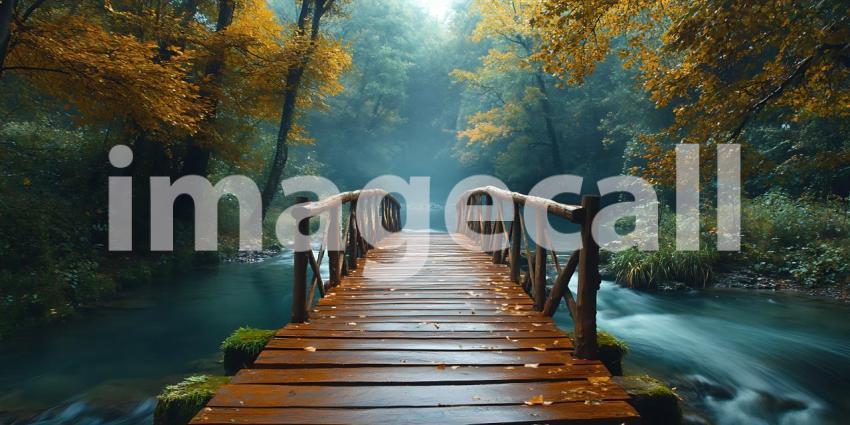 Enchanted Forest Bridge A Serene Autumnal Landscape