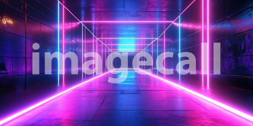 Neon Lights Corridor Abstract Purple Pink Blue Background
