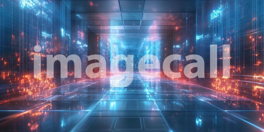 Stunning Neon Corridor Futuristic Digital Art Background