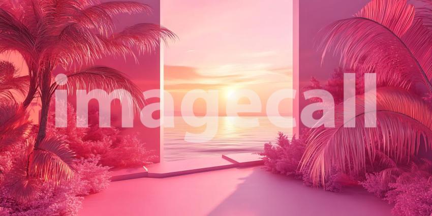 Pink Sunset Beach Scene Tropical Background Image