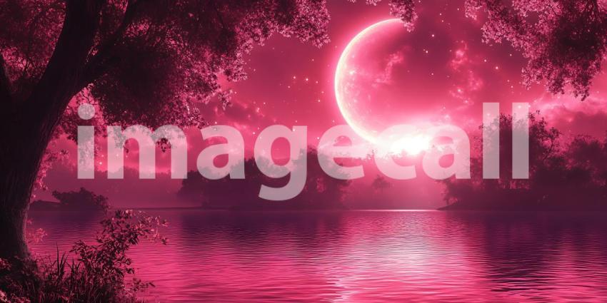 Pink Moonlit Night A Serene Landscape