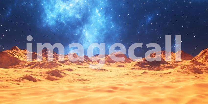 Alien Planet Landscape Orange Desert Under Nebula Sky