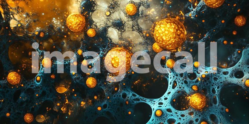 Abstract Cosmic Nebula Vibrant Gold and Blue Particles