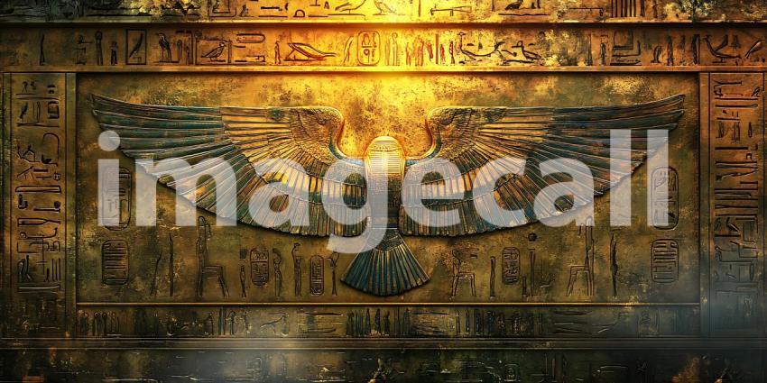Ancient Egyptian Hieroglyphs and a Majestic Bird A Mystical Back