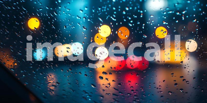 Rainy Night City Lights Blurred Bokeh Background