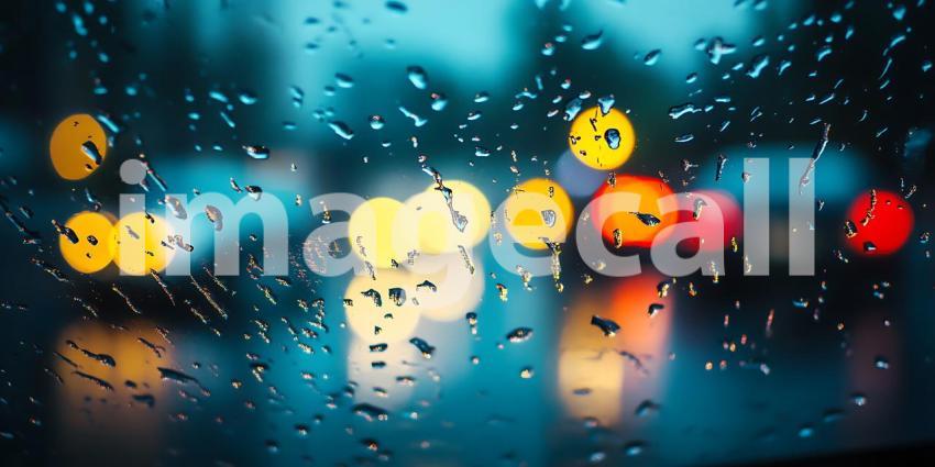 Rainy Night City Lights Blurred Background Image