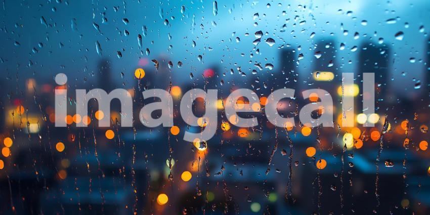 Rainy Night Cityscape Blurred Lights Through Raindrops
