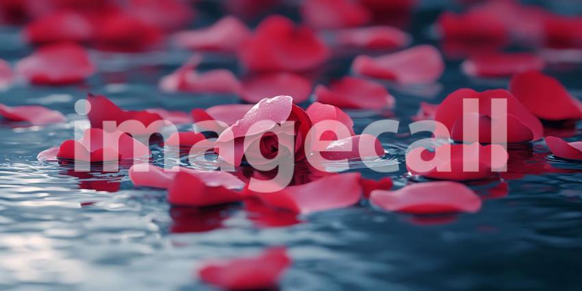 Red Rose Petals Floating on Water A Romantic Image