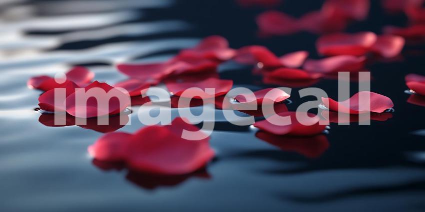 Red Rose Petals on Water Romantic Background Image