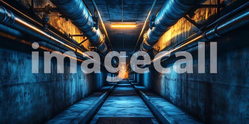 Dark Blue Industrial Corridor Stunning Background Image