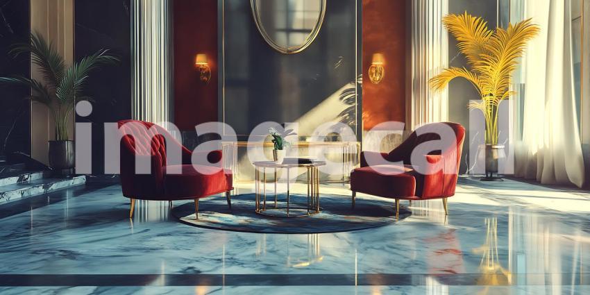 Luxury Red Velvet Chairs in Elegant Lobby