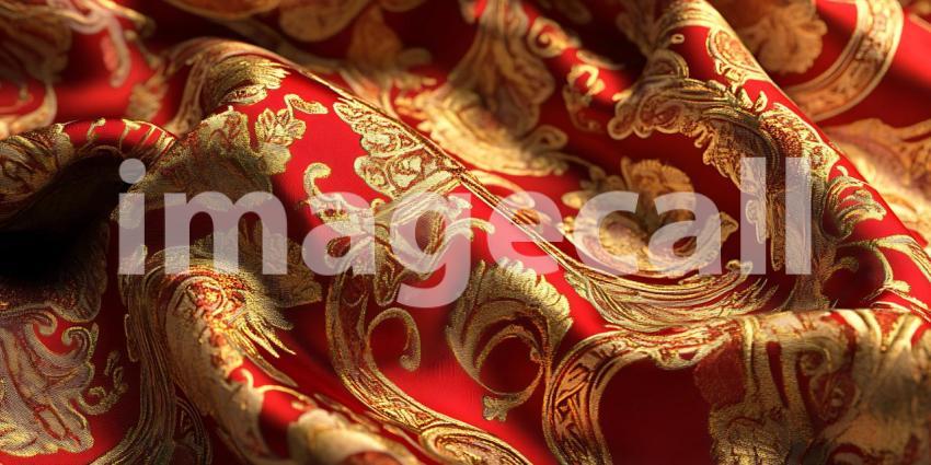 Red Gold Damask Fabric Texture Background