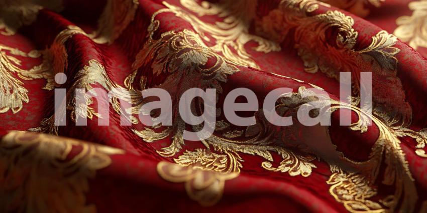 Luxury Red and Gold Fabric Damask Texture Background