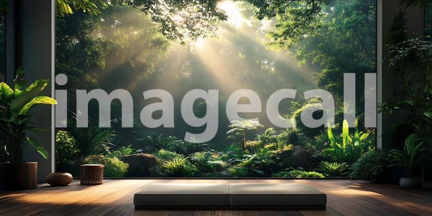 Lush Greenery Sunlight Beams Serene Nature Scene for Backgrounds