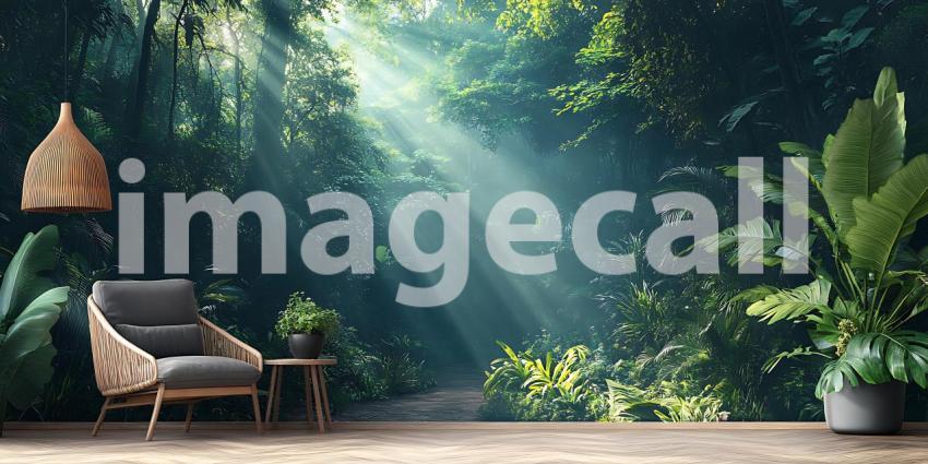 Lush Tropical Paradise Tranquil Indoor Oasis with Sunlit Foliage