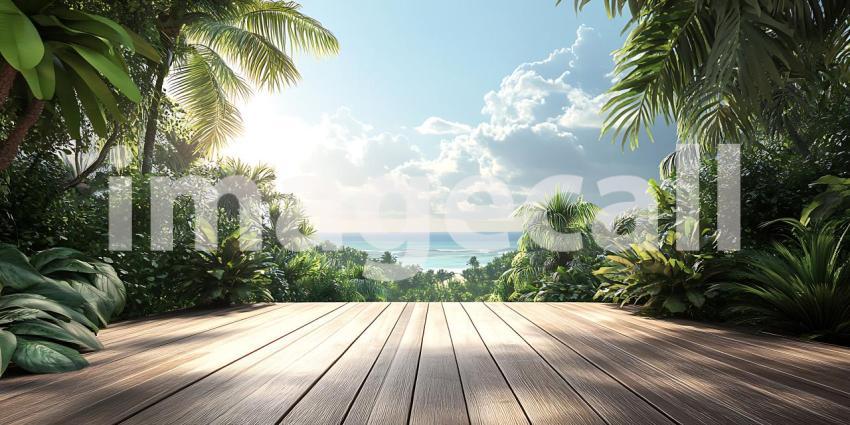 Stunning Tropical Paradise Ocean View Through Lush Foliage
