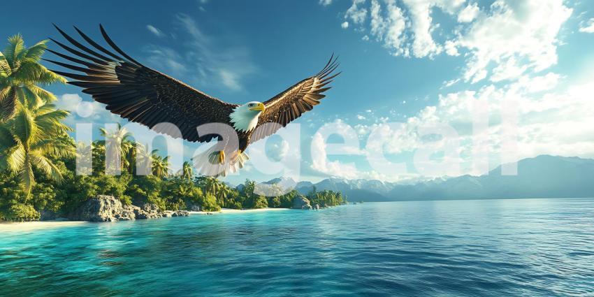Majestic Eagle Soaring Over Tropical Paradise A Breathtaking Vis