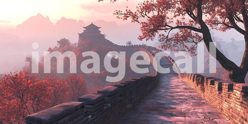 Epic Asian Landscape Breathtaking Sunset Ancient Ruins and Cherr