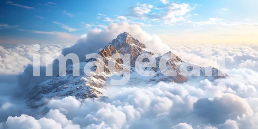 Majestic Mountain Peak Aerial View of SnowCapped Summits Above t