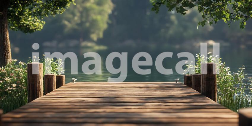 Serene Lakeside Wooden Dock Tranquil Nature Scene for Relaxation