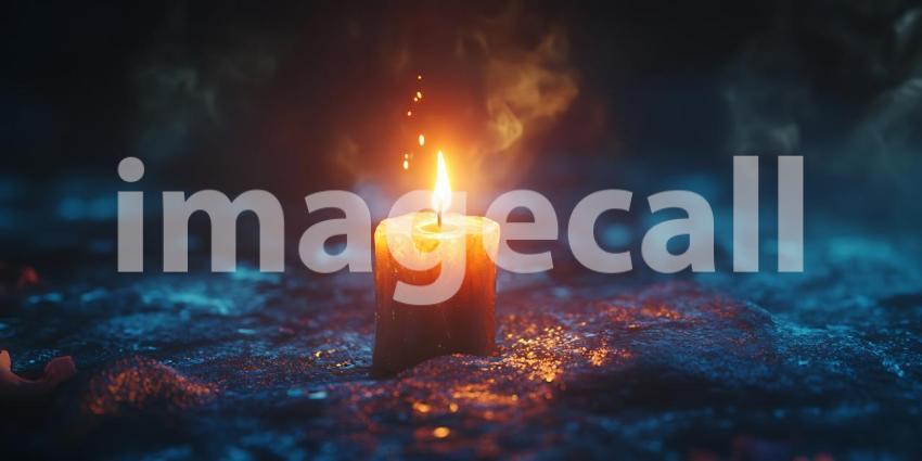 Glowing Candle in Dark Mystical Setting Perfect for Spiritual Re