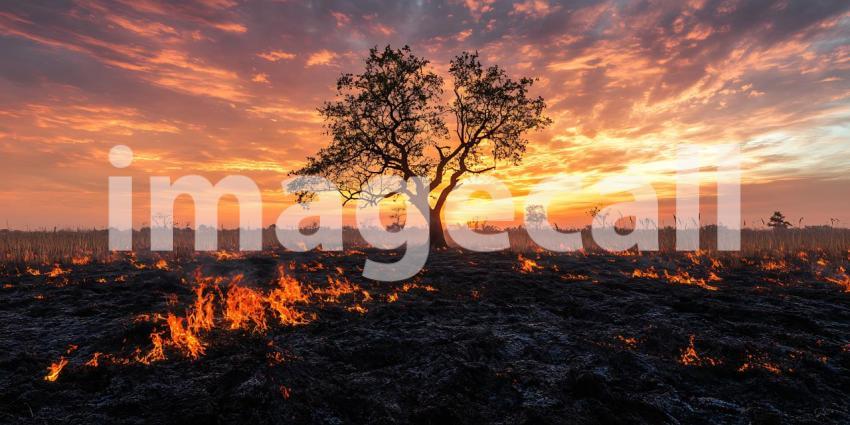 Epic Sunset Landscape Tree Silhouette over City Lights Amazing N