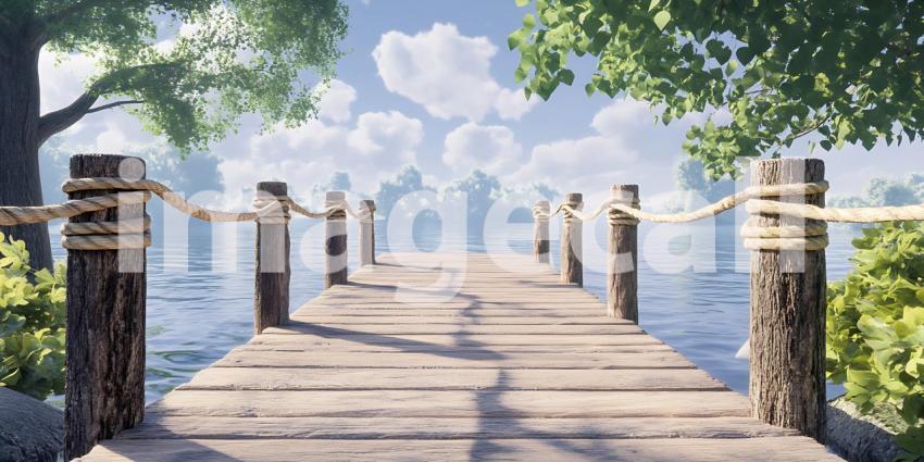 Serene Lakeside Wooden Dock Tranquil Nature Scene