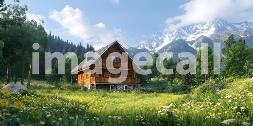 Mountain Cabin Retreat Scenic Alpine Landscape Photography  Perf