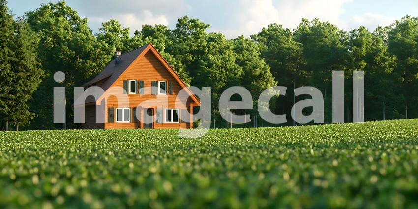 Rustic Wooden House in Lush Green Field Perfect Countryside Retr