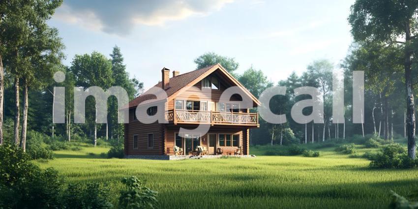 Rustic Cabin in Serene Forest A Dreamy Landscape