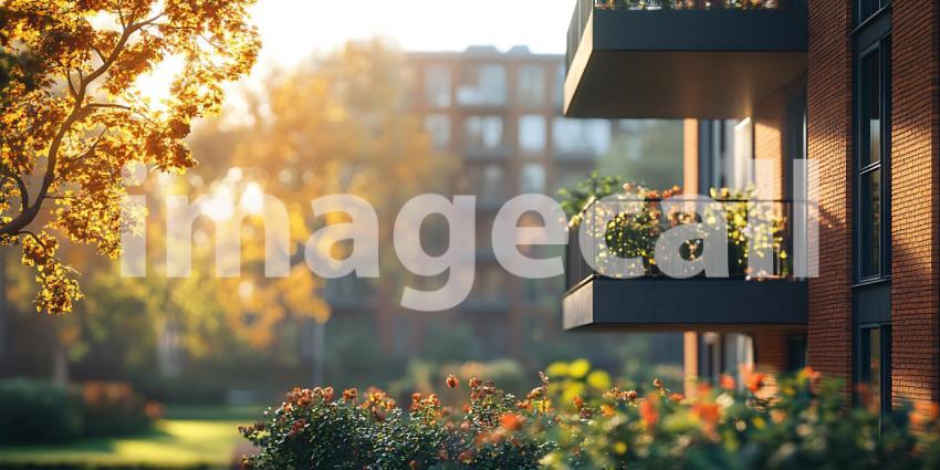 Golden Hour Apartment Building Autumnal Charm in City Living