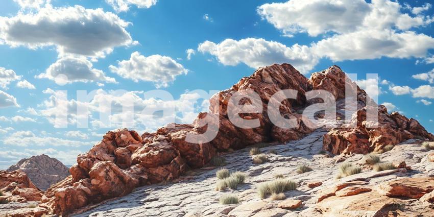 Majestic Desert Rock Formation Under a Vivid Sky A Panoramic Vie