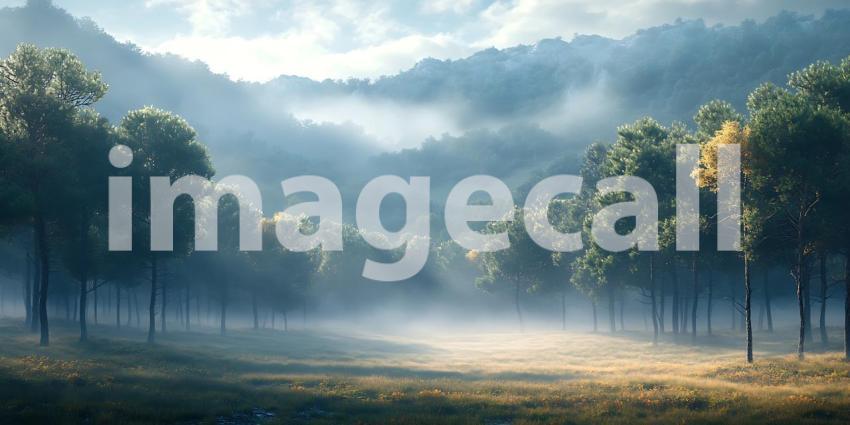 Misty Morning Enchanting Forest Path Scene