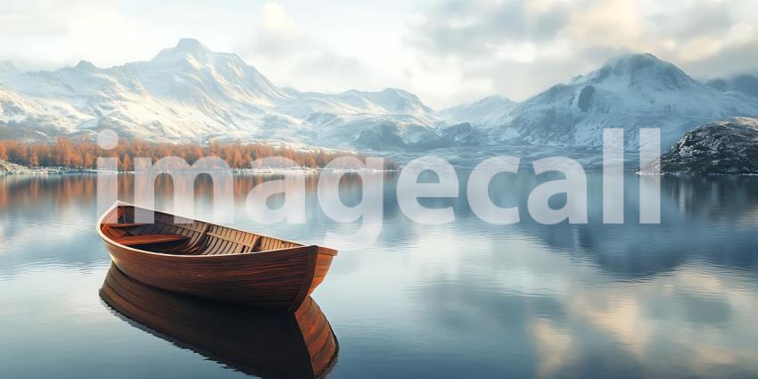 Serene Winter Landscape Picturesque Lake Mountains and Wooden Ro