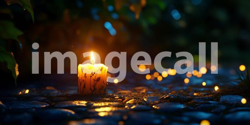 Single Lit Candle in Dark Setting Peaceful and Serene Atmosphere