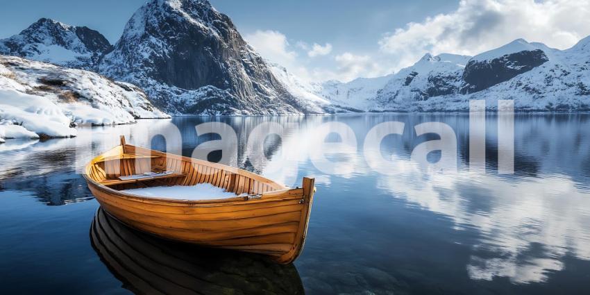 Stunning Winter Landscape Boat on a Serene Fjord