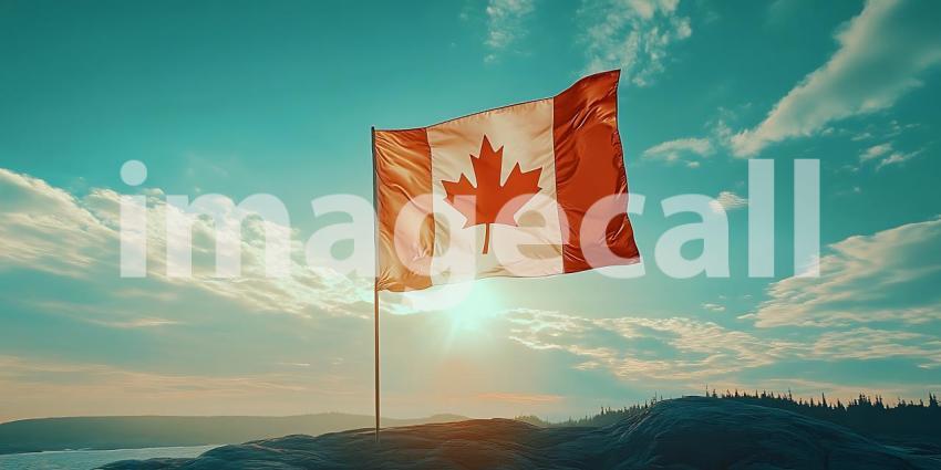 Canadian Flag Majestic Sunset View  Symbol of Canada