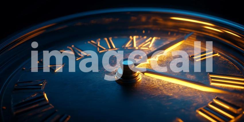 Closeup Timepiece Glowing Roman Numerals Detailed Clock Face Abs