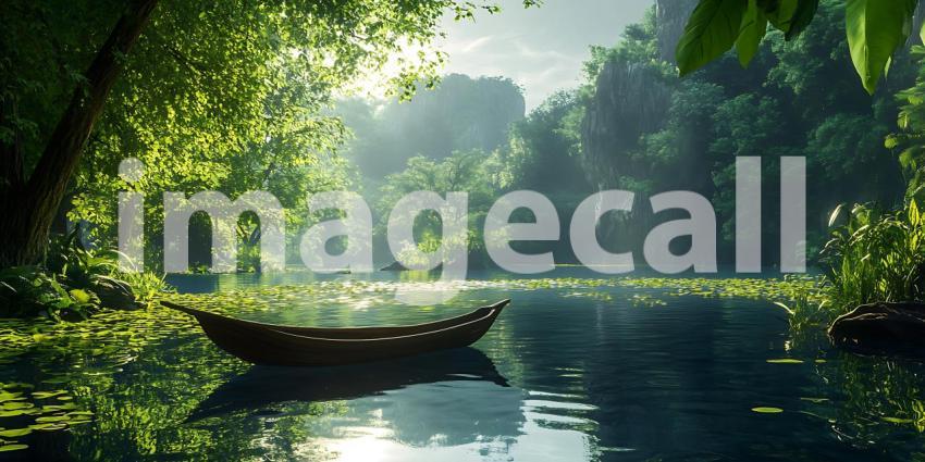 Lush Rainforest River Scene Tranquil Jungle Landscape Photograph