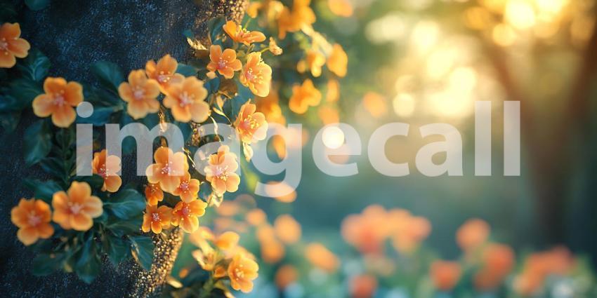 Peach Blossom Photography Vibrant Floral Wall Sunlit Garden Scen