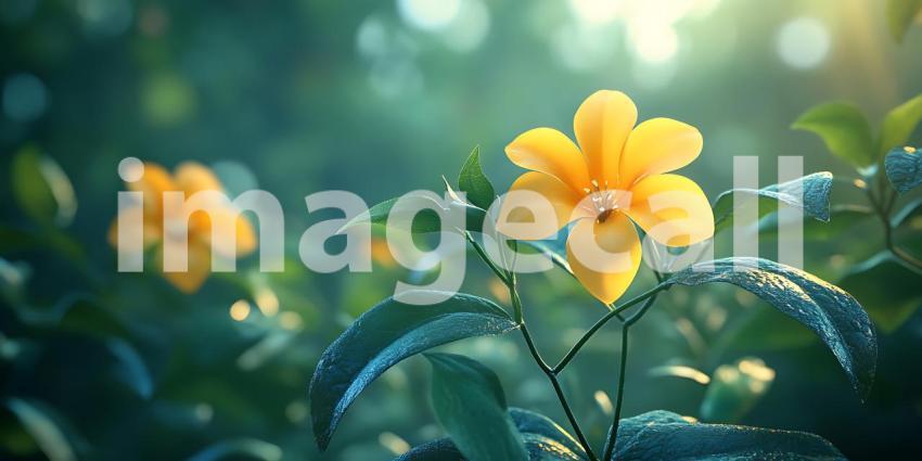 Stunning Yellow Hibiscus Flower in Lush Garden Nature Photograph