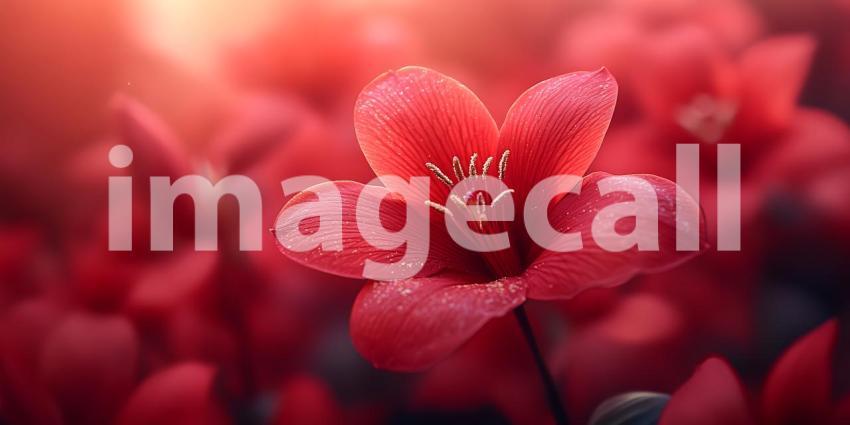 Vibrant Red Flowers Dewdrops on Petals Macro Photography of Bloo