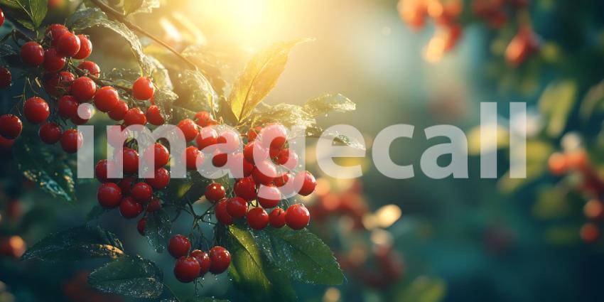 Vibrant Autumn Berries Sunlit Clusters of Red Fruit
